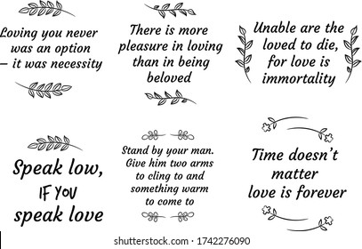 Set of Love Quotes Sayings for Valentine's day.  Romantic feeling between man and woman