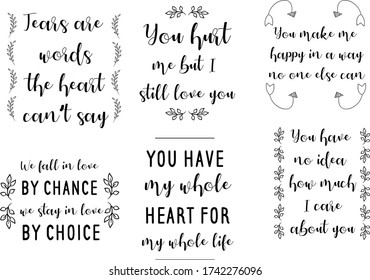 Set of Love Quotes Sayings for Valentine's day.  Romantic feeling between man and woman