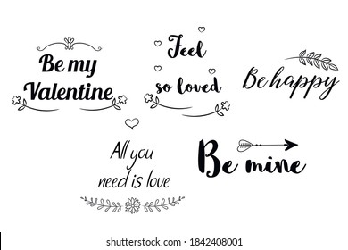 Set of Love Quotes Sayings for Valentine's day.  Romantic feeling between man and woman