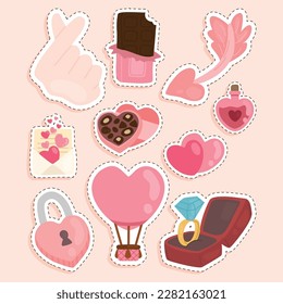 Set of Love and Relationship Cute Sticker Illustration