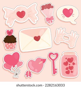 Set of Love and Relationship Cute Sticker Illustration