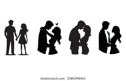 Set of Love Relationships Valentines Couple Silhouettes