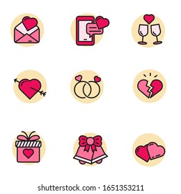 Set of love and romance icons in linear color style isolated on white background 