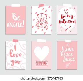 Set of love and romantic cards. Template for invitation, scrapbooking, wedding, journaling or diary.