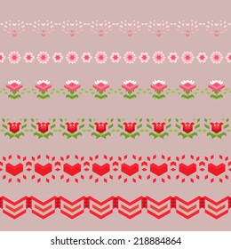 Set of love seamless borders in geometric style