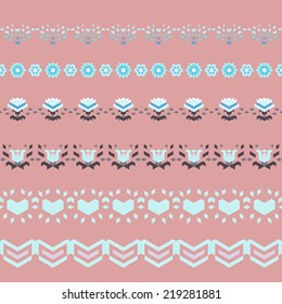 Set of love seamless borders in geometric style