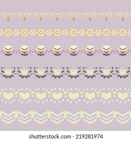 Set of love seamless borders in geometric style