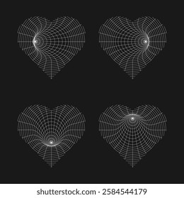 Set of love shape with retro futuristic design elements. Vector