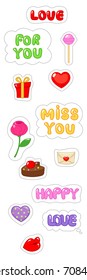 Set of love sticker. Flat and cartoon style. Vector illustration on white background