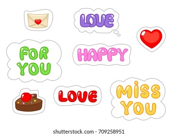 Set of love sticker. Flat and cartoon style. Vector illustration on white background