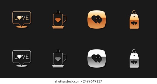 Set Love text, Coffee cup and heart, Heart and Please do not disturb with icon. Vector