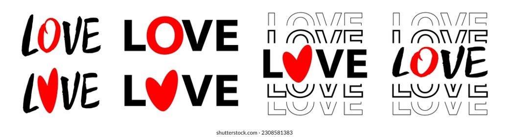 Diseño de textos para el Día de San Valentín. Ilustración vectorial aislada en fondo blanco.