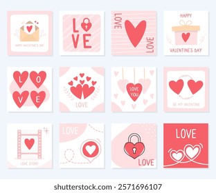 Set of love themed cards for Valentine's day, wedding, birthday, vector eps10 illustration