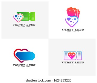 Set of Love Ticket Creative logo concepts, abstract colorful icons, elements and symbols, template - Vector