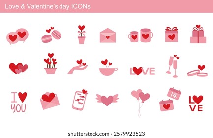 Set of love and Valentine's day. Valentine's day decoration icon collection. Vector illustration.