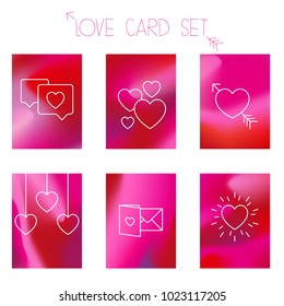 Set of love vector card on gradient pink background
