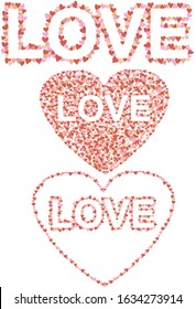 A set of 'love vector graphics' made of red and pink hearts