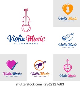 Set of Love Violin logo design Template. Creative Violin logo vector illustration.
