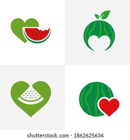 Set of Love Watermelon logo vector template, Creative Watermelon logo design concepts