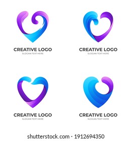 set love wave , love and wave, combination logo with 3d blue and purple color style