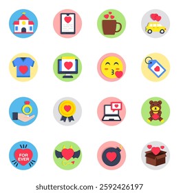 Set of Love and Wedding Flat Icons

