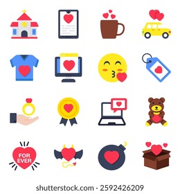 Set of Love and Wedding Flat Icons

