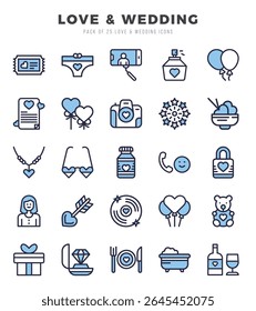 Set of Love and Wedding Icons. Simple Two Color art style icons pack.
