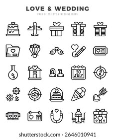 Conjunto de ícones de amor e casamento. Simples Lineal arte estilo ícones pack.