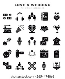 Set of Love and Wedding icons. Vector Illustration.