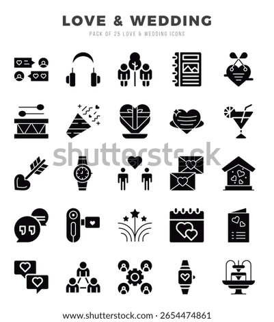 Set of Love and Wedding icons. Vector Illustration.