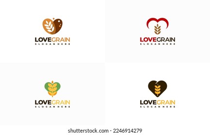 Set of Love Wheat Logo designs concept vector, Grain Wheat and Love symbol template