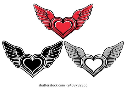 set love wings icon. retro heart fly symbol design vector illustration