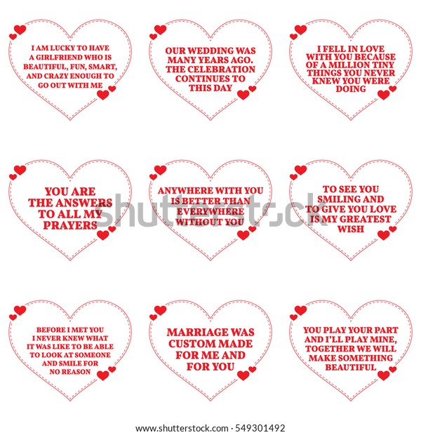 Set Love Wishes Quotes Over White Stock Vector Royalty Free