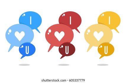 Set of I Love You Bubble Speeches. Isolated on White Background.
