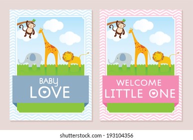 Set of lovely baby animals vector cards
