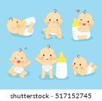 set lovely baby cute  with milk