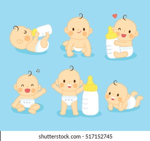 Set Lovely Baby Cute  With Milk