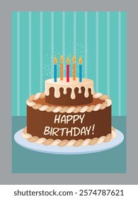 Set of lovely birthday cards design with cake, balloons, birthday candle and typography. Vector illustration.