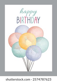 Set of lovely birthday cards design with cake, balloons, birthday candle and typography. Vector illustration.