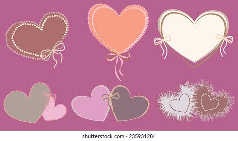 A set of  lovely bright embroidered frames of threads with hearts, bows and ribbons  for Valentine's day