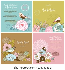 set of lovely card templates with flower & bird