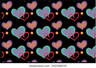 Set lovely cards, posters, backgrounds, patterns.  Love concept. Happy Valentines Day. Retro 70s cartoon style. Pink, red and white color. Design with hearts