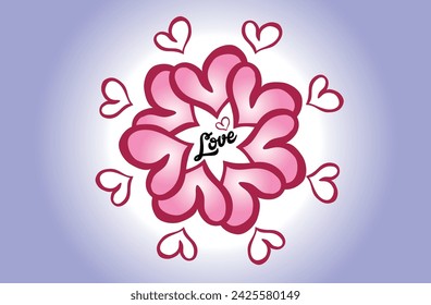 Set lovely cards, posters, backgrounds, patterns.  Love concept. Happy Valentines Day. Retro 70s cartoon style. Pink, red and white color. Design with hearts