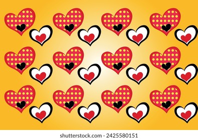 Set lovely cards, posters, backgrounds, patterns.  Love concept. Happy Valentines Day. Retro 70s cartoon style. Pink, red and white color. Design with hearts