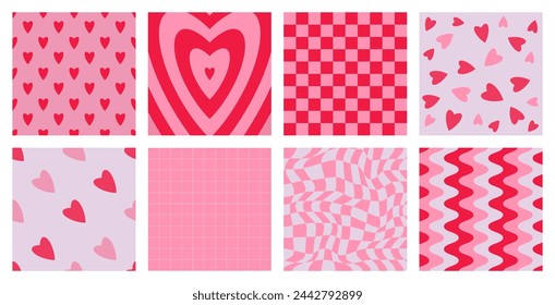 Set lovely cards, posters, backrounds, paterns. Love concept. Happy Valentine`s day. Trendy retro style