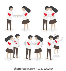 Conjunto de parejas encantadoras en varias posturas como mantenerse en posición, abrazarse, tomarse de la mano.