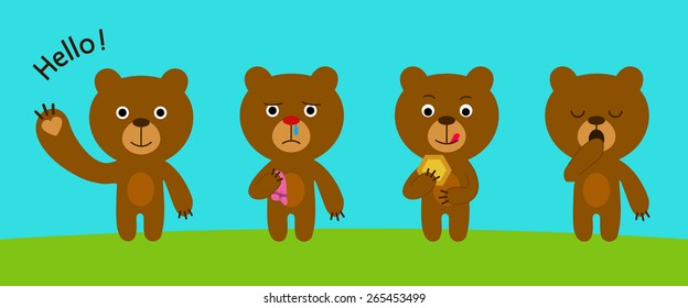 Set of lovely, cute, baby bears with different characters