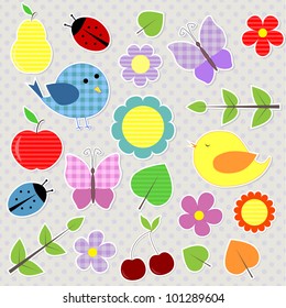 Set of lovely elements for scrapbook. Stickers for scrapbook