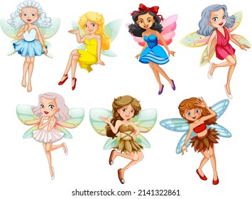 A set of lovely fairy on white background illustration