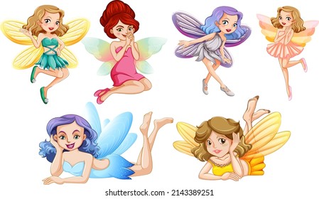 A set of lovely fairy on white background illustration